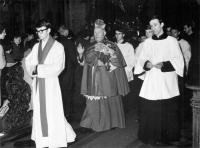 Public confirmation in St. Ignatius church allowed after many years (1967), chaplain Václav Veselý (front), bishop František Tomášek and Pavel Kuneš
