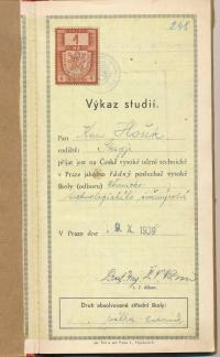 Studijní průkaz Karla Hoška