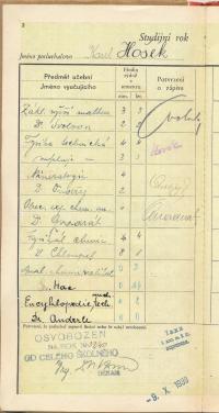 Studijní průkaz Karla Hoška