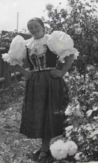 Distant relative, Anna's aunt, in a folk costume, Velké Karlovice area, cca 1930