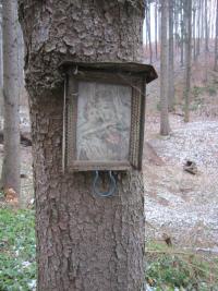 The image of the Virgin Mary and the infant Jesus in the forest near Kosov, which was installed there by people who were hiding there during the liberation fighting in May 1945