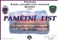 Pamětní list Klubu výsadkových veteránů Holešov (2009)