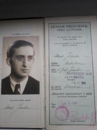 University student card of Oldřich Jedlička