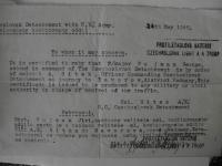 Povolení J. Pujmana k překročení demarkační linie květen 1945
