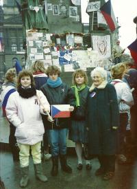 Albína Bohuslavová with students on Wenceslas Square in 1989