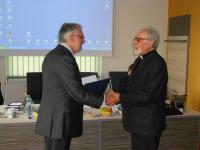 With the rector of the University of South Bohemia Václav Grubhoffer during his professor emeritus ceremony (2013).