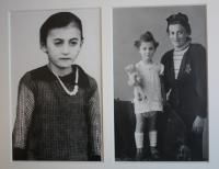comparing picture of her mother as child and adult (with her)