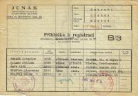 Přihláška registrace střediskové rady pro rok 1949 (uveden je na ní i jejich vůdce oddílu Jaroslav Kocich-Tája)