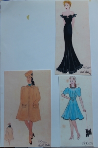 Skicy návrhů oděvů, které byly poslány do Anglie v roce 1939