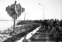 Hello Europe. People walking to the border crossing Berg