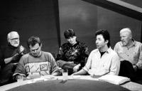 Meeting of representatives of the Public Against Violence movement - Vladimír Ondruš, Milan Kňažko, Zuzana Mistríková, Ján Budaj and Miroslav Kusý (28. 11. 1989)