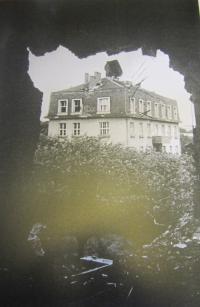 Girls' dormitory in the American Home, damaged by artillery fire during the liberation of Brno