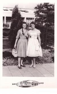 Witness (from left) with cousine Mariana Krčmářová (daugter of aunt Maruna) - Brno 1959