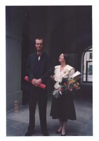Tomáš Julák with his mother Jiřina after graduation on the Faculty of Medicine of Charles university in Prague in June 1991- Carolinum