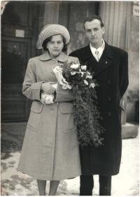 Wedding photo, Jan with his wife Božena, chateau Vsetín, 1952