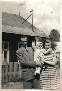 Jan with his daughter Libuše and his wife, on a fete at Pozděchov, 1955