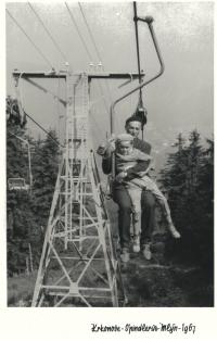 Jan with his son Vítězslav, on a lift to Sněžka, 1967