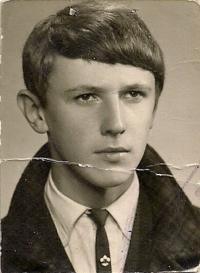 Petr Konvalinka, photo from his ID, the Scout symbol of the lilly is no longer a problem, 1966
