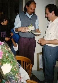 Pavel (right), brother of Petr Konvalinka (left), celebrating his 50th birthday, Uherské Hradiště, 1993