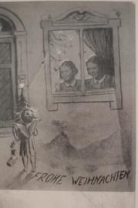 vánoční pohlednice pro otce na Bory s portrétem dcer