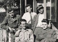 Soldier, 1948-1950, with friends from Drnovice
