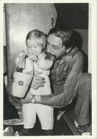 With his daughter, Christmas 1981