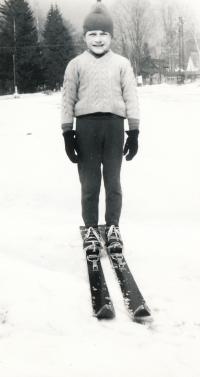 Pavel Ploc, learning to ski-jump, around 1972