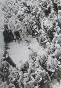 Members 1.čs. Jan Zizka partisan brigade in Zlín shortly after liberation