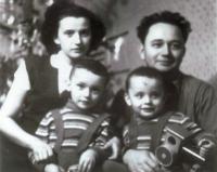 Ivan Kutín with his wife and two sons Ivan and Igor at the christmas tree (year 1957)