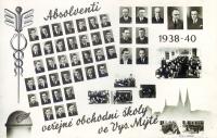 Tablo absolventů Obchodní školy ve Vysokém Mýtě - Ivan Kutín v horní řadě druhý zleva (rok 1940)