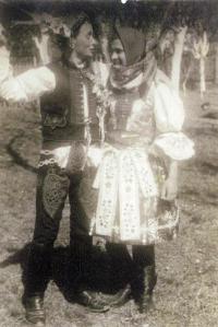 Ivan Kutín and his (male)friend in folk-costumes when visiting Moravian Slovakia (year 1948)