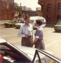 Ivan Kania with nun in a carpark in Červená by Svitavy (29th May 1982)