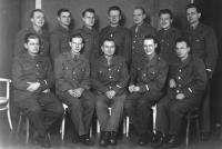 Vladimír Beneš (in the middle, wearing glasses) during the military service in Rožumberok - 1950