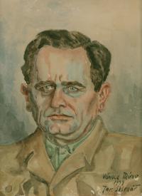 Vladimír Šuman's father on a painting, 1949