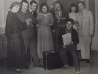 With a theater company during teaching in Nový Kníň, Miloň Čepelka is first from the left
