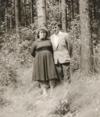 Otakar with his wife, trip in the forest, Horní Lom, 1958