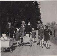 Czech Women's walk with children in Potštát, WWII