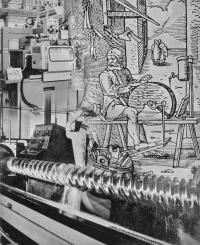 Fotomontáž symbolicky vystihující strojní fakultu ČVUT