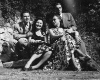 Peggy with husband and their friend Fiala and his wife, 1949