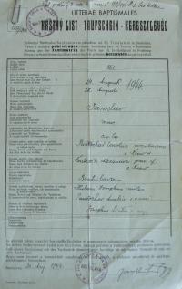 Birth certificate of Jaroslav Punčochář
