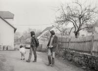 Pavel Kalus walking with his visitors in Prosetín by Bystřice nad Pernštejnem - 1988