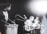 Band Allegro Moderato, probably in 1973. From the left Otta Volný, Jiří Gruz, Petr Rychtr.