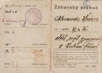 Průkaz studenta těšínského gymnázia z roku 1946