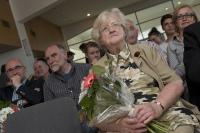 Květuše Sgallová na závěrečné prezentaci Příběhů našich sousedů v Praze 7, květen 2017