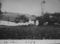 Farmstead of Josef Mahel after the fire in on June 26, 1954