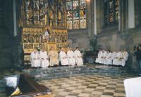 Around 2005, a meeting with the priests and bishops in the cathedral of St. Peter and Paul in Brno, chaired by the bishop Vojtech Cikrle. Vojtěch Sasín participating in the meeting.