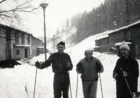 Strážnická Jaroslava - ski training Herlíkovice, first from right František Nerad, sport teacher Pert Čech in the middle
