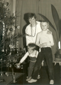 Marie with her sons Petr and Honza, Prague 1986