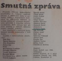 Seznam raněných a zemřelých v dopoledních hodinách 21. 8. 1968 v Liberci (dopolední vydání deníku Vpřed z 21. 8. 1968 v Liberci) 