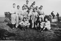 Francis Jurásek with classmates from high school in Litovel during forced labor at Prostejov airport 